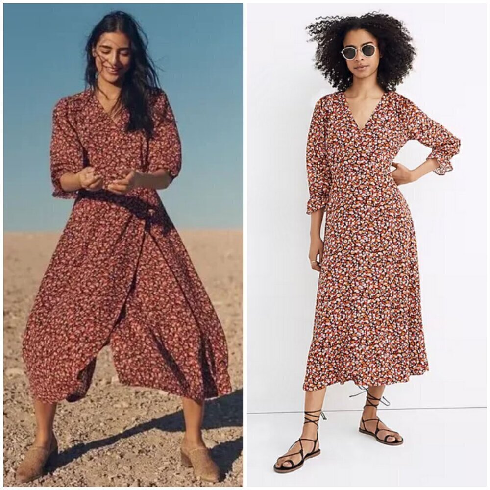 💕MADEWELL💕 Long-Sleeve Crossover Midi Dress ~ Clipdot Spring Prairie 12